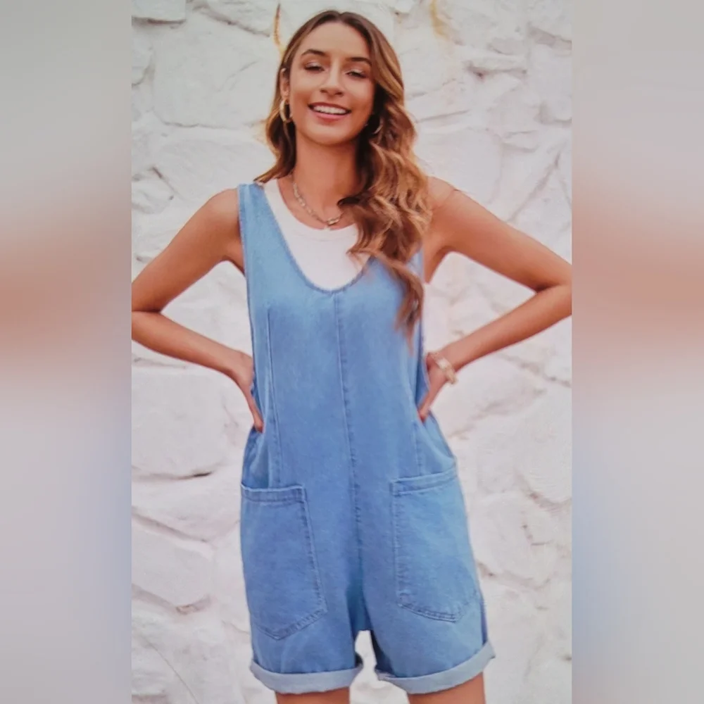 NIB WOMENS HIGH ROLLER Shortall overall shortall casual jumpsuit pockets… - Picture 7 of 10